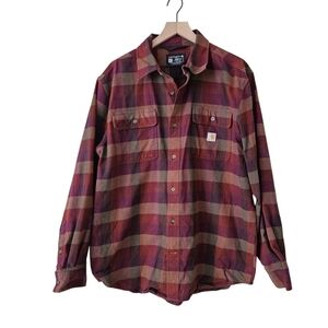 Carhartt Men's Plaid Loose Fit Heavyweight Flannel Long-Sleeve Button Down Shirt